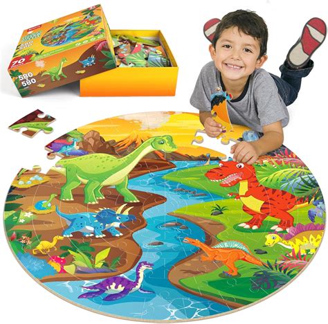SYNARRY Floor Puzzles for Kids Ages 4-6, Large 70 Piece Dinosaur ...