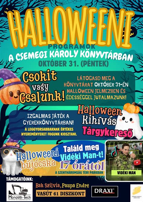 Halloween-i programok a Csemegi Károly Könyvtárban!, Szentháromság tér ...