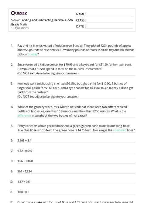 50+ Subtracting Decimals worksheets for 1st Class on Quizizz | Free ...