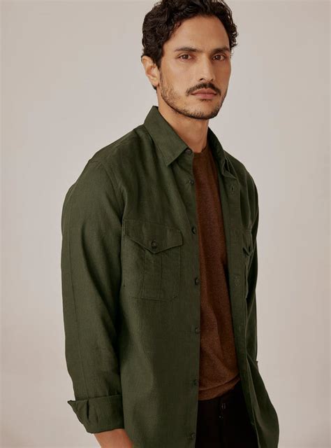 Buy Woodland Linen Shirt | Casual Olive Solid Shirt for Men Online ...