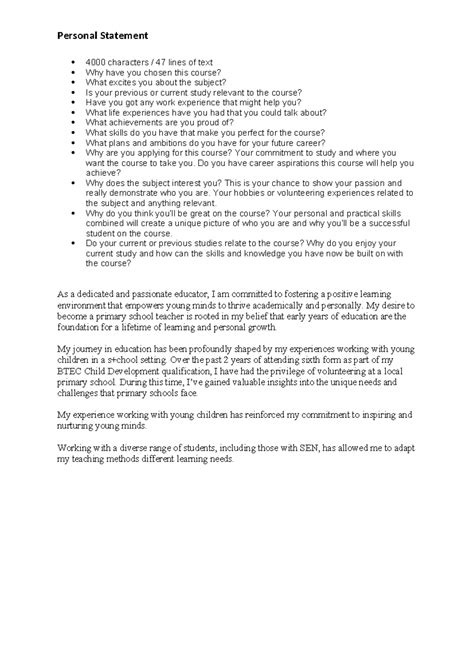 4000 characters - personal - Personal Statement 4000 characters / 47 ...