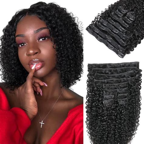 LANWIUKU Kinky Curly Clip in Hair Extensions Real Human Hair for Women ...