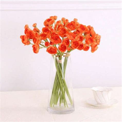 12 Pieces Artificial Silk Ranunculus Flower Realistic Faux Rose With ...