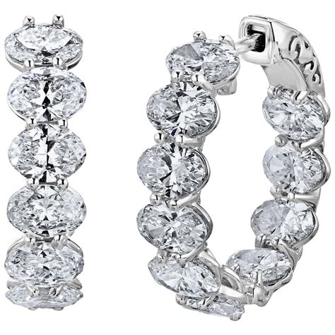 8.05ct Oval Shaped Diamond Hoop Earrings For Sale at 1stDibs