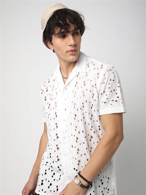 Snow White Schiffli Notch Collar Oversized Shirt – Vastrado