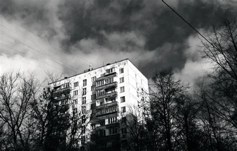 Wallpaper the sky, trees, house, b & W photo for mobile and desktop ...