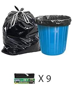 Epido Pack of 9 Black Biodegradable 65 Ltrs Drawstring Garbage Bags ...