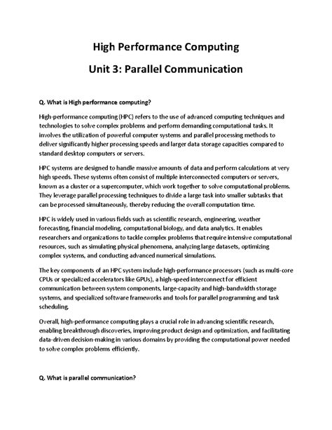 HPC Notes - High Performance Computing Unit 3: Parallel Communication Q ...
