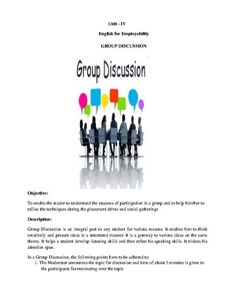 Unit IV (21LEH101T) - Group Discussion and Email Writing Skills - Studocu