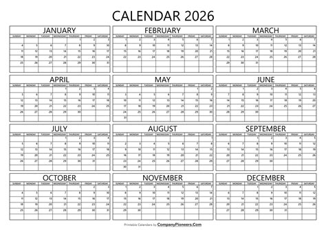 Year Long Calendar