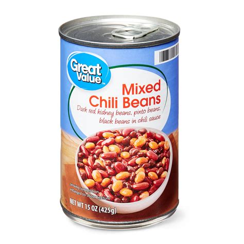 Great Value Mixed Chili Beans 15 oz Can with Kidney Pinto and Black ...
