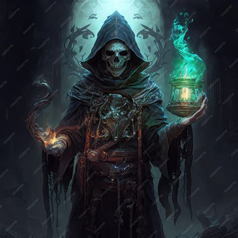 Premium Photo | Gothic necromancer undead with a magical scepter in his hand magic spooky ...