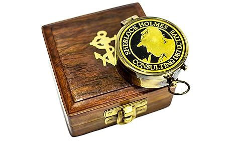 World Of Vintage Antique Brass Pocket Compass with Wooden Box (2 ...