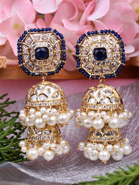 Gold Plated Beaded Blue Earring Jewellery Regular Sale Price – Saraf RS ...