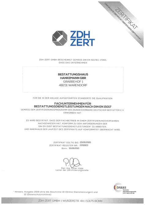 Zertifizierung durch ZDH ZERT – Bestattungshaus Hankemann