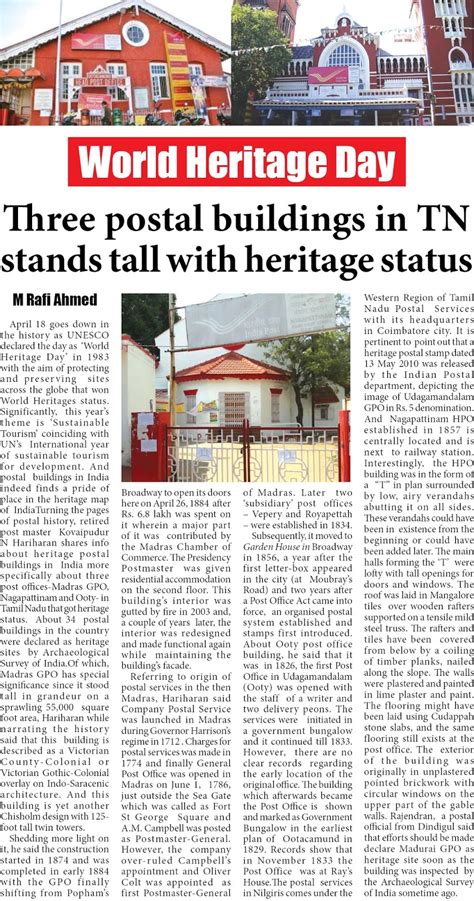 Three Postal Buildings in Tamilnadu stands tall with Heritage status