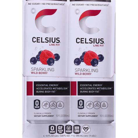 Celsius Sparkling Wild Berry, Energy Drink (12 fl oz) Delivery or ...