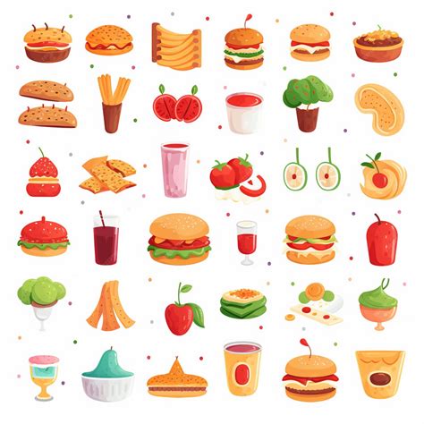 A variety of different types of food including a burger fruit and a ...