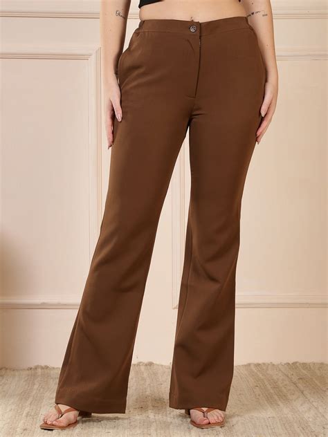Brown Solid Straight Fit Formal Trousers – Ranng