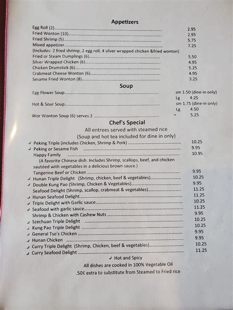Menu at China Gardens restaurant, Goodland