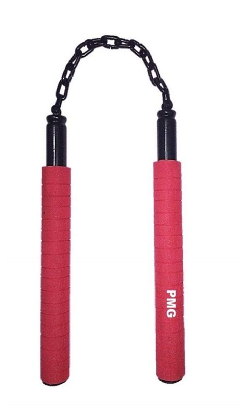 PMG Rubber Foam Nunchaku, Red Color Handle 10” with 9” Black Metal ...