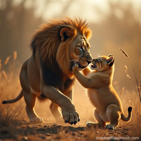 Small Lion Fights Large Cat | Stable Diffusion Online