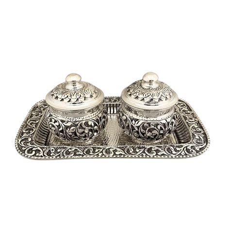 Silver Supari Daan Set with Tray | Silver Supari Box - Purity ...