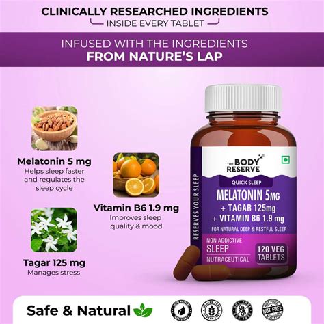 THE BODY RESERVE Melatonin Tablets 5 mg & Tagar for Natural Deep Sleep ...