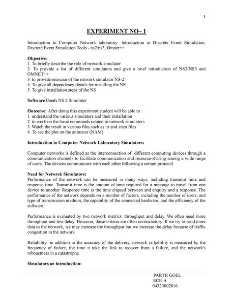Goel - 1 EXPERIMENT NO– 1 Introduction to Computer Network laboratory ...