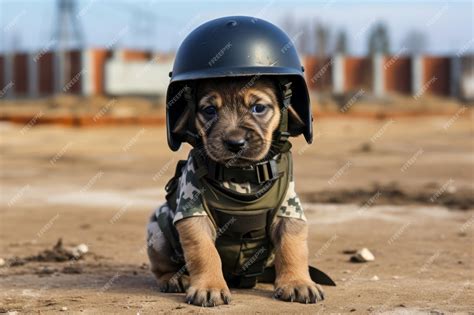Premium AI Image | a small dog in a military helmet in a black uniform