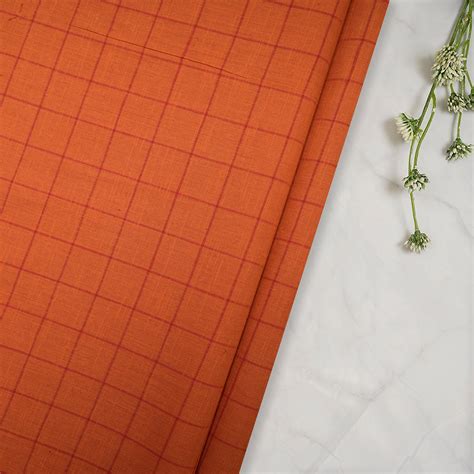 Buy Burnt Orange Check Pattern Yarn Dyed Fancy South Cotton Fabric ...