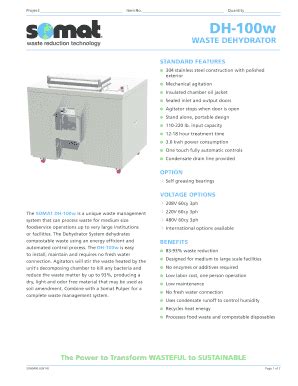 Fillable Online DH-100w DeHydrator System - Somat Fax Email Print ...