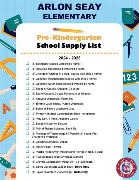 Arlon Seay Elementary – School Supply Lists – Comal Independent School ...
