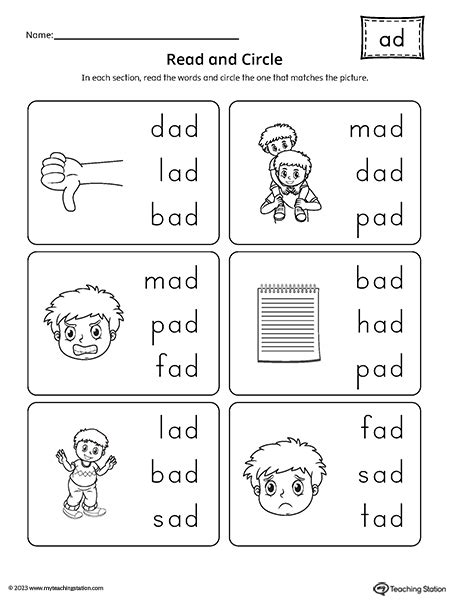 AD Word Family Match Picture to Words Worksheet | MyTeachingStation.com