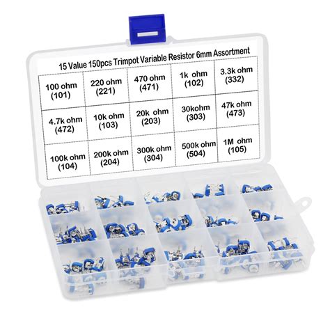 AIKE 15Values 100ohm- 1Mohm Variable Horizontal Trimmer Potentiometer ...