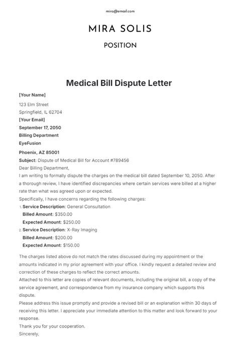 Free Medical Bill Dispute Letter Template to Edit Online