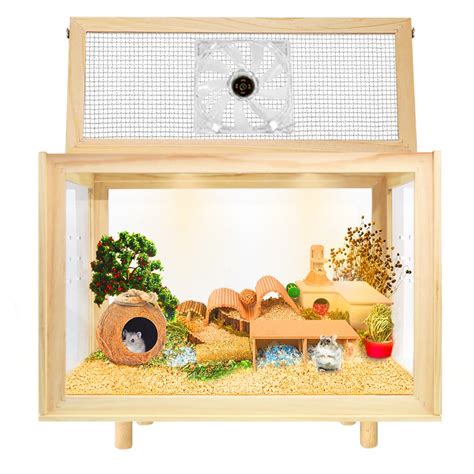 PEJOYT Large Wooden Hamster Cage - Niteangel Wood Habitat for Dwarf ...