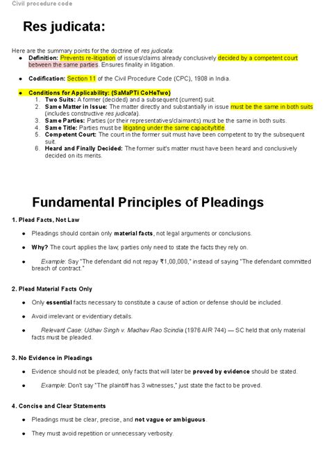 CPC 1908: Summary of Res Judicata & Fundamental Pleading Principles ...