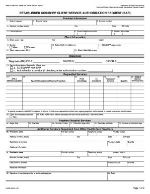 Form: Established CCS/GHPP Client Service Authorization Request ...