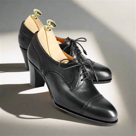 Black Leather Lace Up Derby Heel Shoes for Women ⭐⭐⭐⭐⭐ – The Royale Peacock