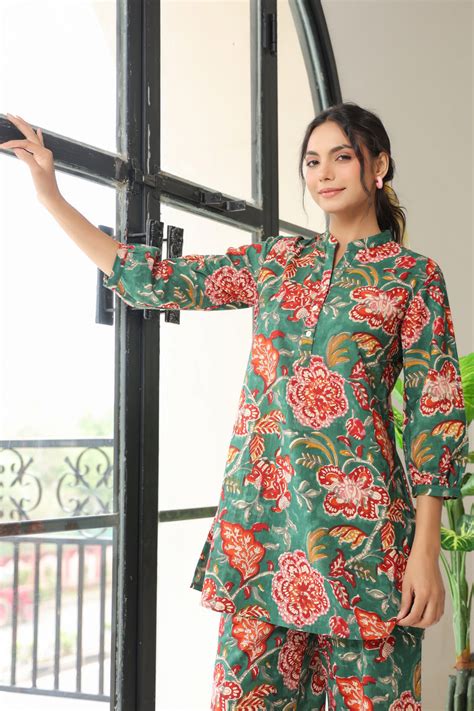 Bloom Teal Cotton Co-ord Set