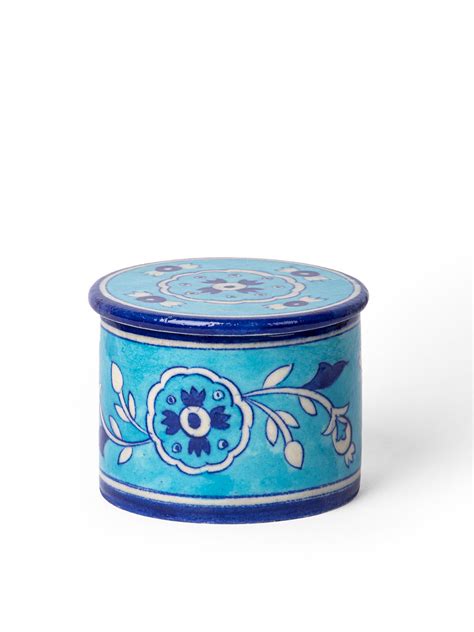 Jaipur Blue Pottery Handmade Round Box Turquoise – NEERJA INTERNATIONAL INC