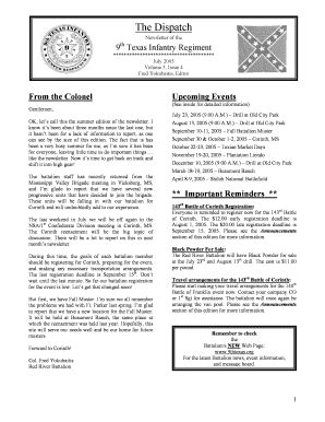Fillable Online 9thtexas The Dispatch Newsletter of the th 9 Texas ...