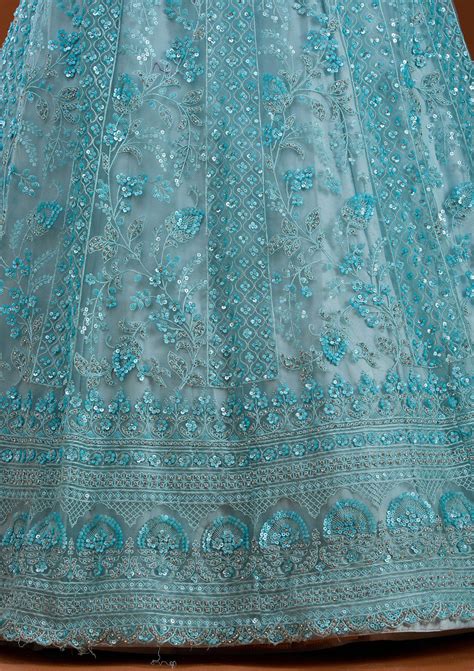 Buy Sky Blue Sequins Net Semi-Stitched - Koskii