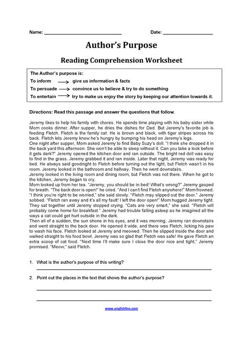 Author's Purpose Worksheets | Reading Author's Purpose Worksheets