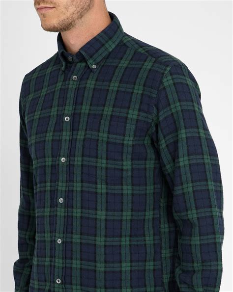 Hartford Green-blue Plaid Double-face Classic Fit Flannel Shirt in ...