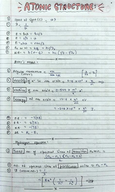 Image result for Formula Sheet for Atomic Structure Class 11