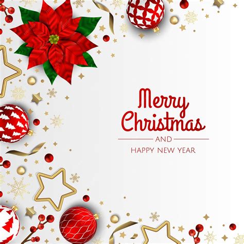 Merry christmas and happy new year xmas background with poinsettia ...