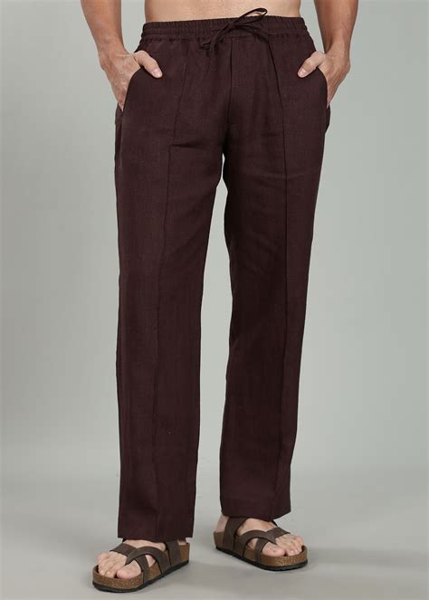Cocoa Brown Pure Linen Relaxed Fit Casual Pants for Men – Linen Trail