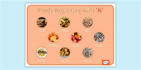 Food Names That Start with 'N' Word Mat